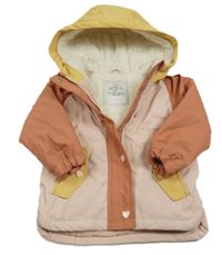 Růžovo-starorůžovo-žlutá nepromokavá zateplená bunda s kapucí George