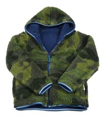 Khaki army huňatá obojstranná bunda s kapucňou Boden