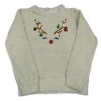 Smotanový trblietavý sveter so sobem z flitrů Yigga