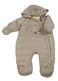 Světlehnědá šusťáková prošívaná zimní kombinéza s čumákem a kapucí H&M