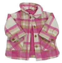 Ružovo-bielo-béžová kockovaná flaušová košeľová bunda F&F