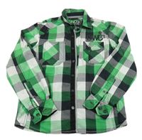 Zeleno-bílo-černá kostkovaná košile s nápisem C&A