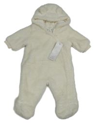 Nová - Bílá huňatá podšitá kombinéza s kapucí s oušky F&F