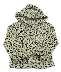 Béžovo-čierna vzorovaná chlpatá mikina s kapucňou