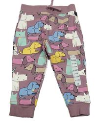 Nové - Fialové tepláky s pejsky Dunnes