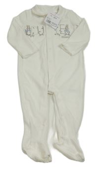 Nové - Bílý žebrovaný sametový overal s králíčky a nápisem 