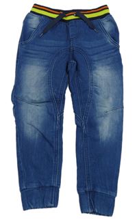 Modré teplákové cuff rifle s pruhovaným úpletovým pasem 