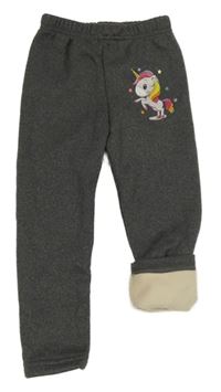 Tmavosivé zateplené legíny s jednorožcom