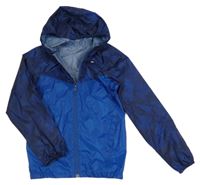 Modro-tmavomodrá nepromokavá šusťáková bunda s kapucí Decathlon