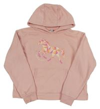 Světlerůž ová crop mikina s koněm a kapucňou Yigga