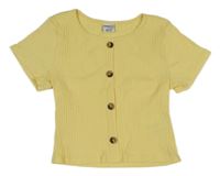 Žlté rebrované crop tričko s gombíkmi Page one young