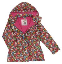 Hnědo-barevná šusťáková jarní parka se srdíčky a kapucí Topolino