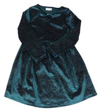 Tmavozelené trblietavé zamatové šaty Matalan