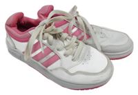 Bílo-růžové koženkové botasky Adidas vel.32