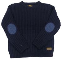 Tmavomodrý pletený sveter s náloketníky Rebel