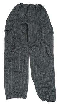 Šedo-bíé pruhované cargo cuff kalhoty H&M