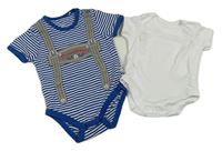 2x - Bílé + modro-bílé pruhované body 