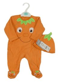 Nové - 2set- Oranžový fleecový overal + čepice - tekvica George