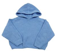 Svetlomodrý žinylkový crop sveter s kapucňou Matalan