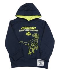 Tmavomodrá mikina s dinosaurem a kapucí 