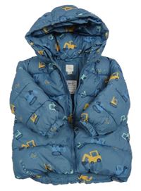 Modrá šusťáková prošívaná zimní bunda s bagry s kapucí Sfera