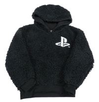 Černá huňatá mikina PlayStation a kapucí 