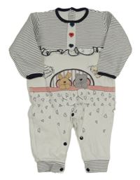 Bielo-pruhovaný overal so zvieratkami
