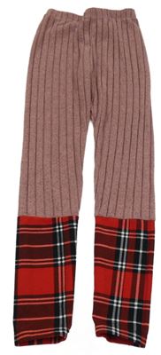 Staroružové úpletové legíny s kostkovaným lemem Shein