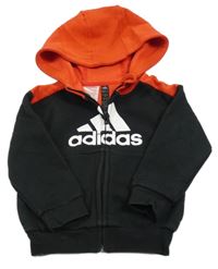 Černo-červená propínací sportovní mikina s logem a kapucí Adidas