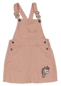 Svetloružová rifľová na traká sukňa s jednorožcom Lupilu