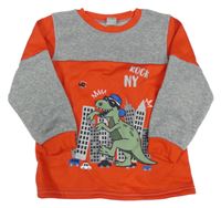 Červeno-sivá mikina s dinosaurom Kiki&Koko