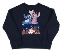 Tmavomodrá oversize mikina se Stitchem a flitry Disney