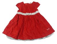 Červené bodkovaná é sametovo/manšestrové šaty s mašličkou Disney