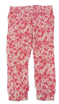 Bielo-tmavorůžovo-ružovo-svetloružové ľahkí nohavice so srdiečkami Kiki&Koko