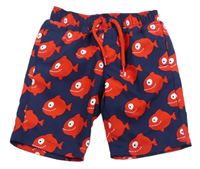 Tmavomodré plážové kraťasy s piraněmi Mothercare