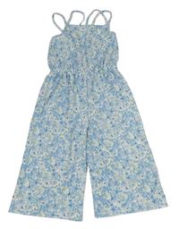 Blo-modro-olivový kvetovaný vzorovaný nohavicový culottes overal PRIMARK