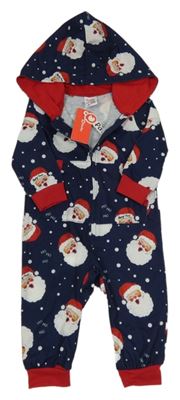 Nová - tmavomdro-červená bodkovaná á tepláková vianočná kombinéza so Santy a kapucňou PatPat