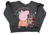 Tmavosivá oversize mikina s Peppa Pig a překlápěcími flitre a volánikmi George