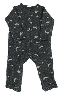 Tmavosivá károvaná tepláková vyteplená kombinéza s hviezdičkami a mesiacmi HEMA