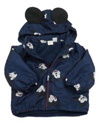 Tmavomodrá šušťáková jarná bunda s Mickey a odopínacíá kapucňou H&M