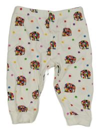 Bielo-farebné bodkovaná é rebrované tepláky so sloníky Tu