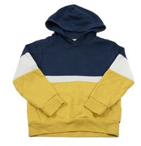 Tmavomodro-bílo-tmavožlutá mikina s kapucí H&M