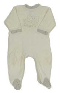 Smetanovo-svetlosivý zamatový overal so sloníkem
