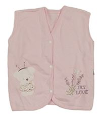 Svetloružová vzorovaná prepínaci tepláková vesta s medvedíkom