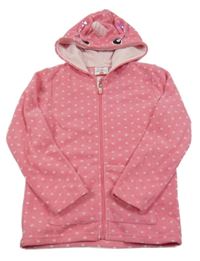 Růžová puntíkatá fleecová propínací mikina s kapucí - jednorožec s flitry Topolino