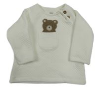 Biela vzorovaná vyteplená mikina s medvedíkom a vreckom F&F