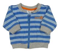 Modro-světlemodro-šedá pruhovaná propínací mikina s nápisem Ergee