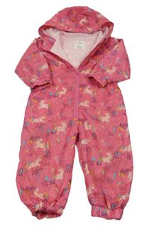 Ružová šušťáková jarná kombinéza s jednorožcami a kapucňou Matalan