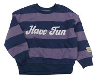 Tmavomodro/fialová pruhovaná oversize mikina s nápisom a skateboardom PRIMARK