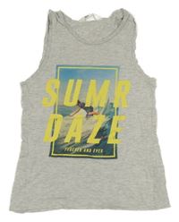 Svetlosivé melírované tielko so surferom a nápismi H&M